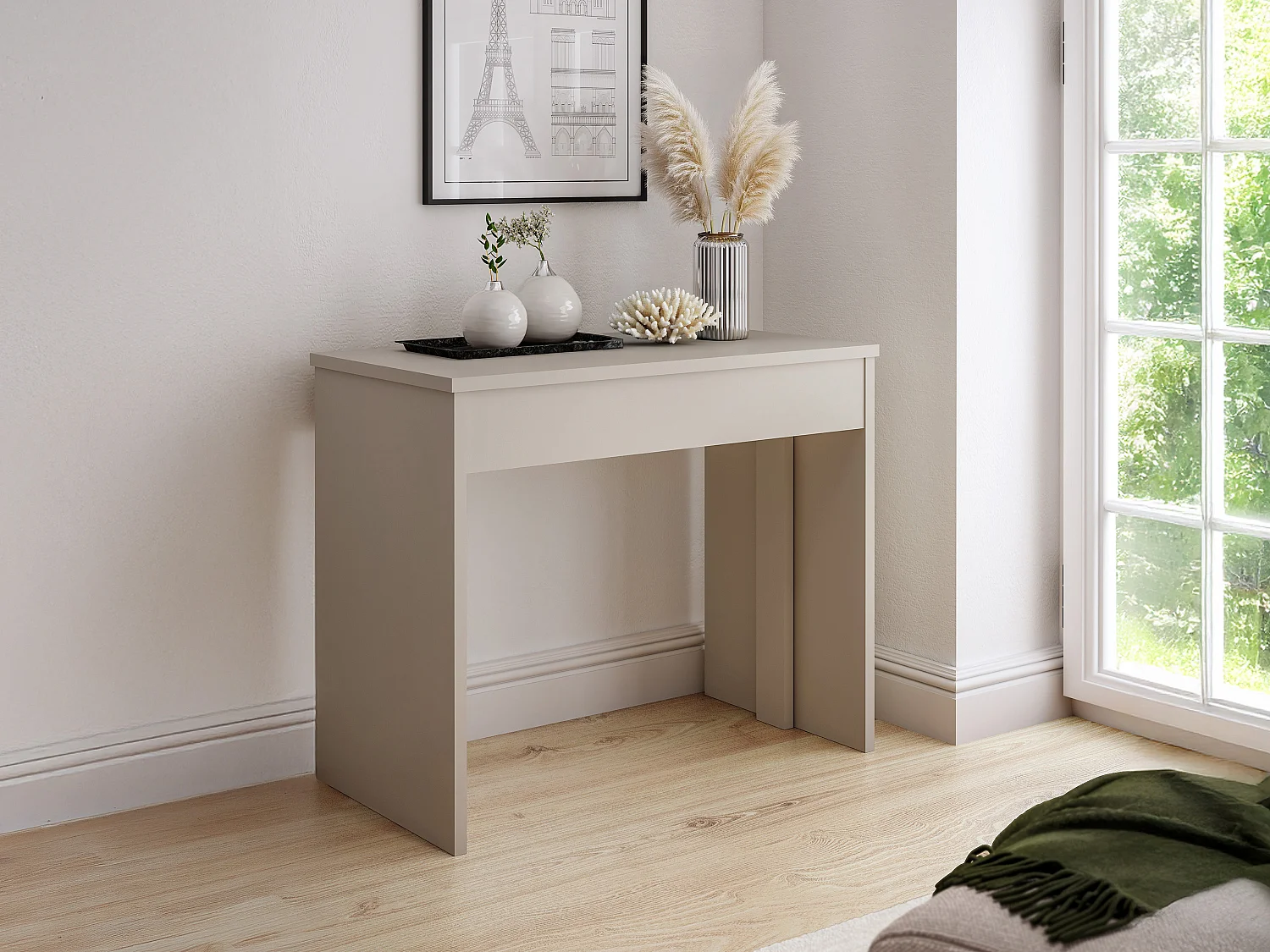 Console table extensible 12 couverts - 6 rallonges - Beige - ONEGA