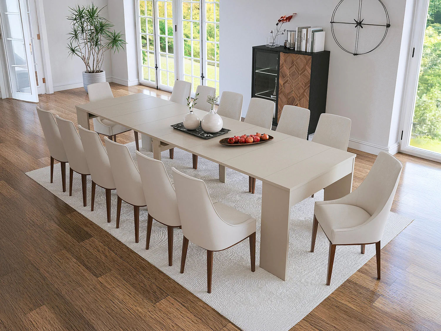 Console table extensible 12 couverts - 6 rallonges - Beige - ONEGA