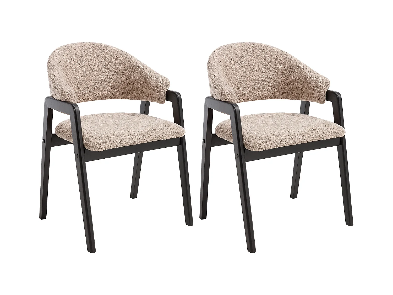 Sæt med 2 stole med armlæn i terry stof og gummitræ - Taupe og sort - SOLUNA
