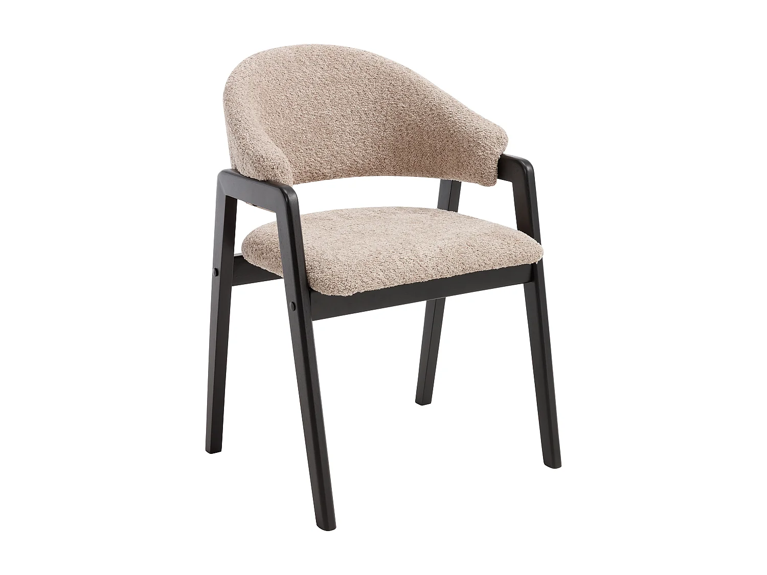 Set med 2 stolar med armstöd i bouclé-tyg och gummiträ - Taupe och svart - SOLUNA