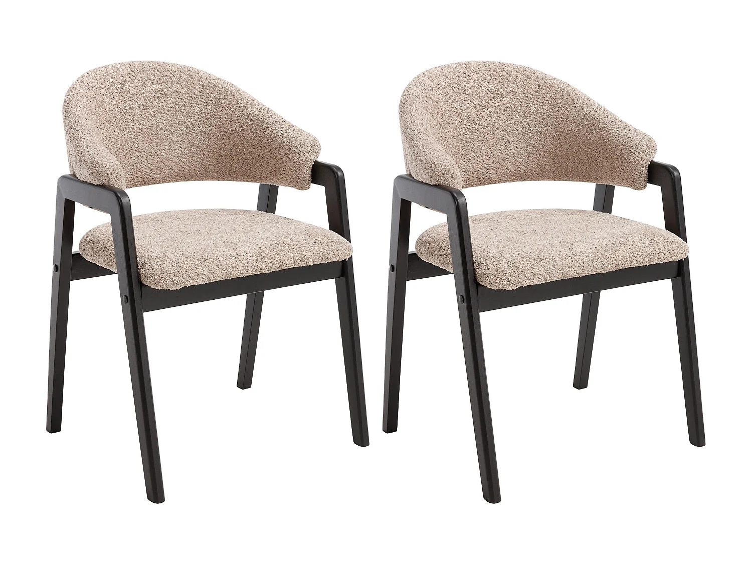 Set med 2 stolar med armstöd i bouclé-tyg och gummiträ - Taupe och svart - SOLUNA