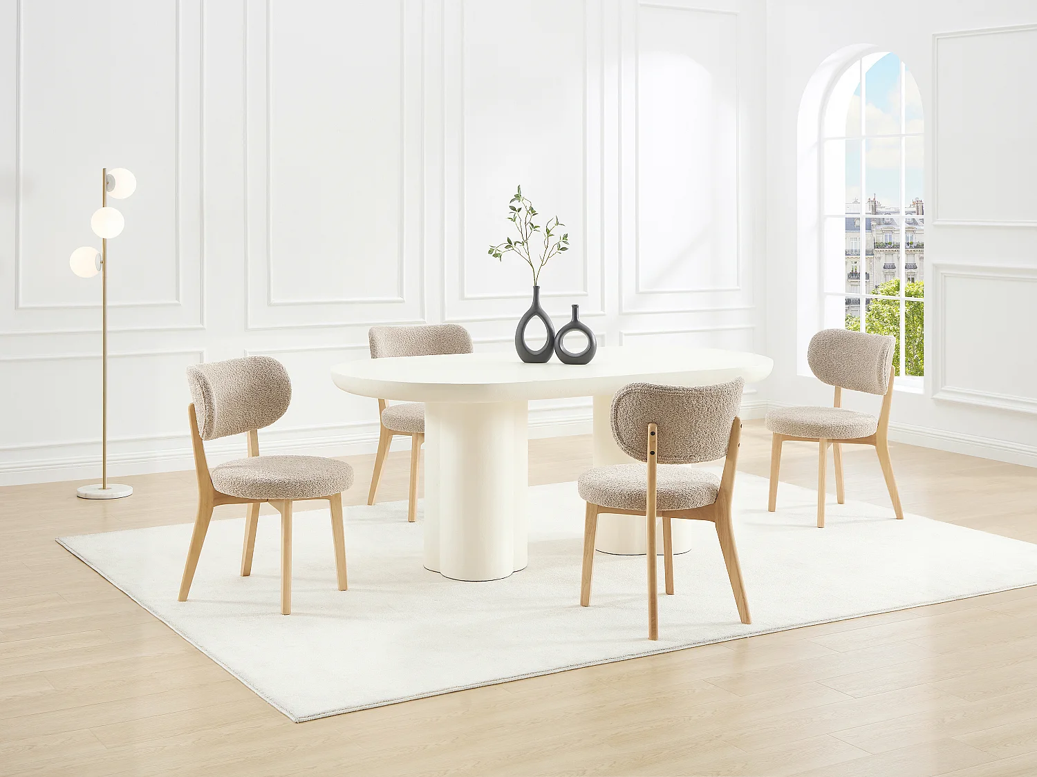 Lot de 2 chaises en tissu bouclette et bois d'hévéa - Taupe - TORIEL