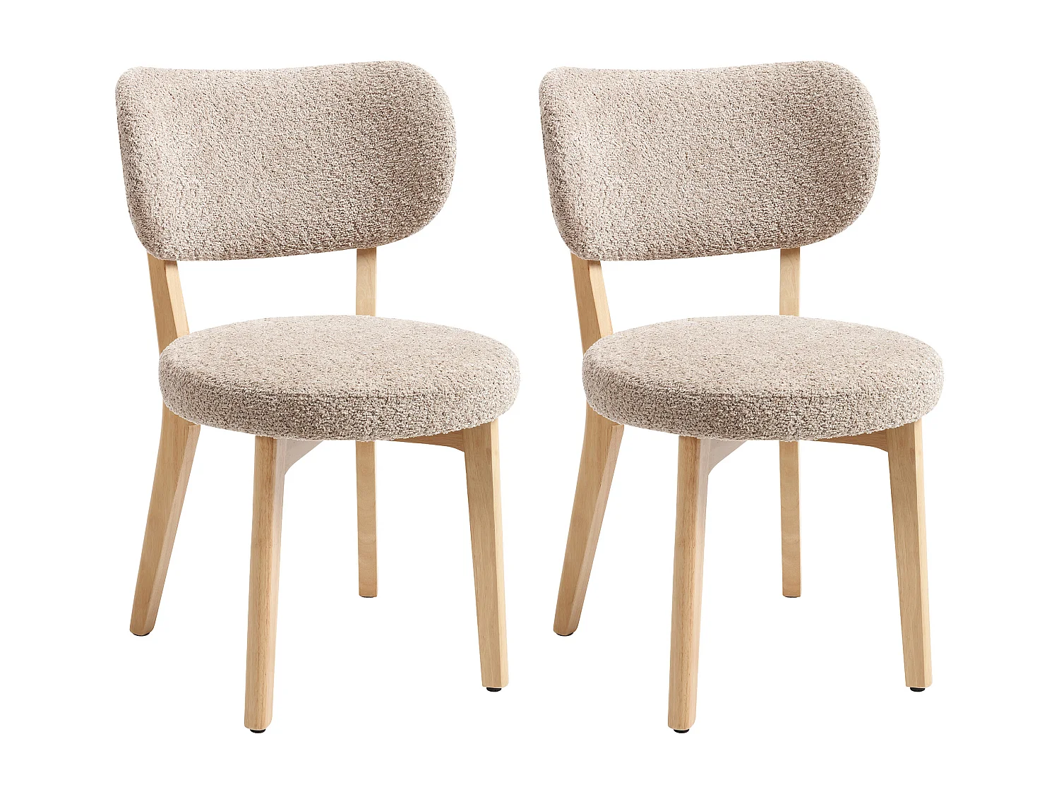 Lot de 2 chaises en tissu bouclette et bois d'hévéa - Taupe - TORIEL