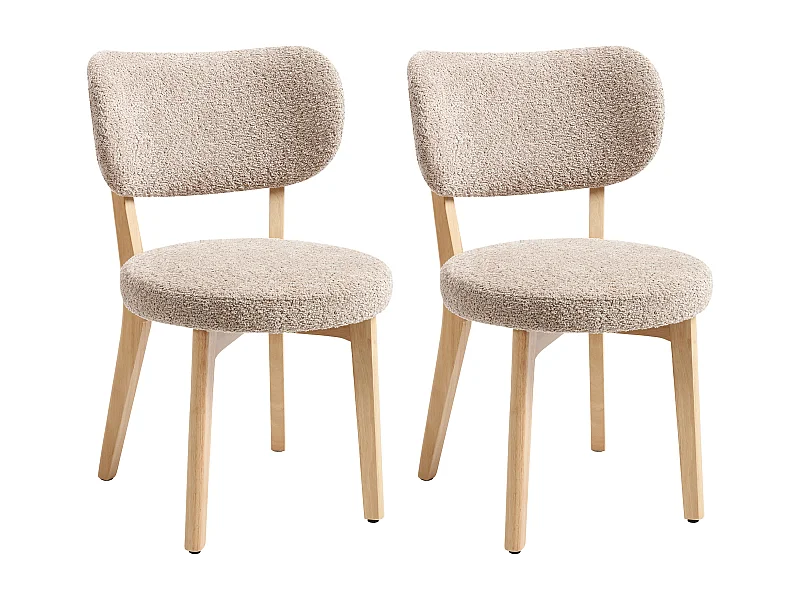Lot de 2 chaises en tissu bouclette et bois d'hévéa - Taupe - TORIEL