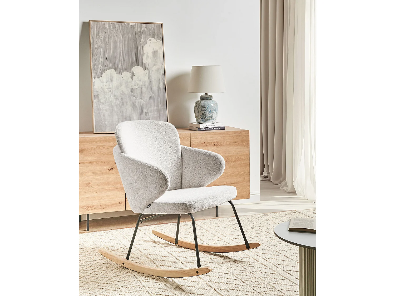 Schaukelsessel VIKEN Stoff Cremeweiss