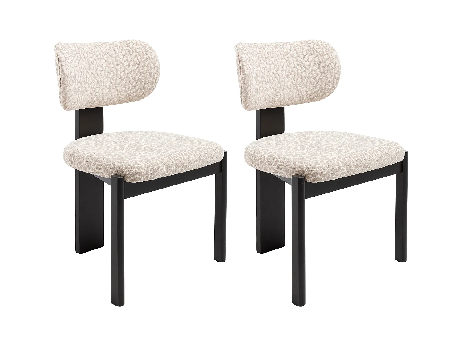 Lot de 2 chaises en tissu texturé bicolore et bois d'hévéa noir - Crème et beige - WILANA