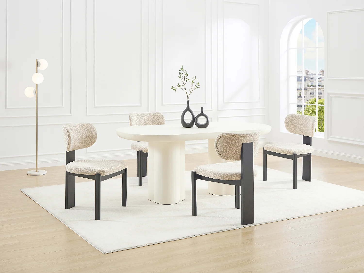 Set di 2 sedie in tessuto testurizzato bicolore e legno di hevea nero - Crema e beige - WILANA