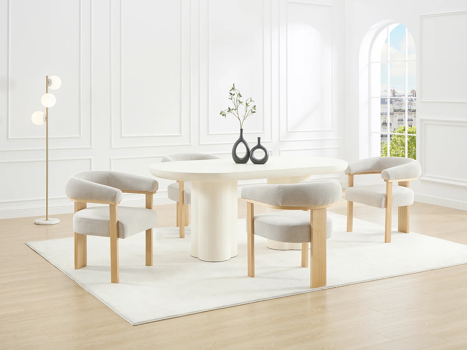 Chaise avec accoudoirs en velours côtelé et bois d'hévéa naturel - Beige - LIVELIA de Pascal MORABITO