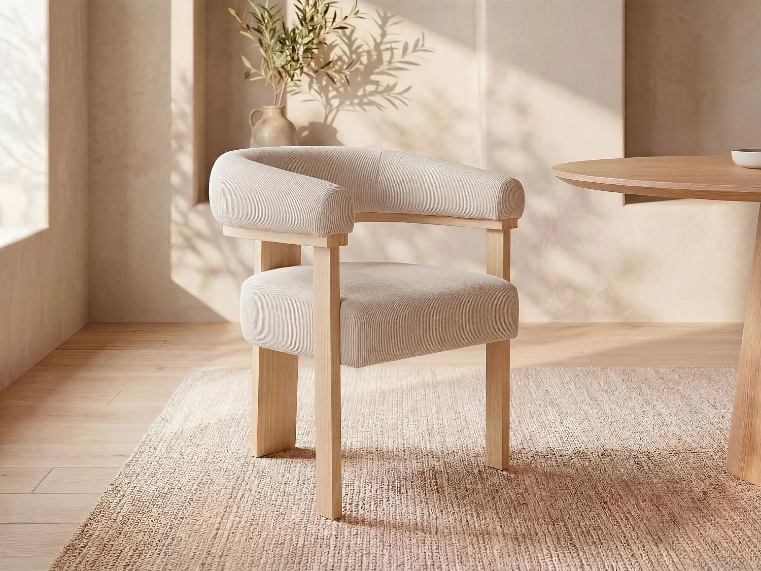 Stol med armstöd i manchestervelour och naturlig gummivedsram - Beige - LIVELIA av Pascal MORABITO