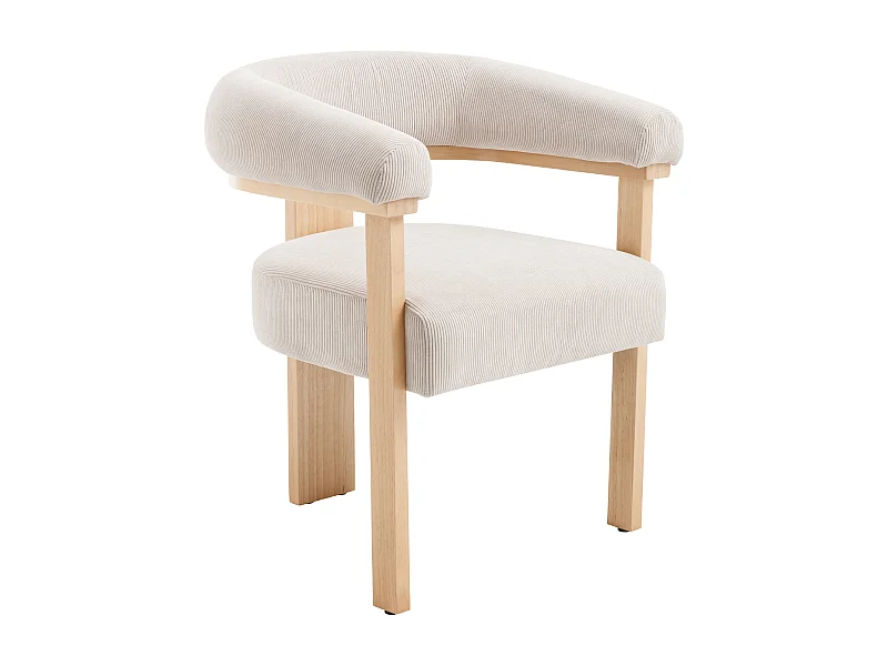 Chaise avec accoudoirs en velours côtelé et bois d'hévéa naturel - Beige - LIVELIA de Pascal MORABITO
