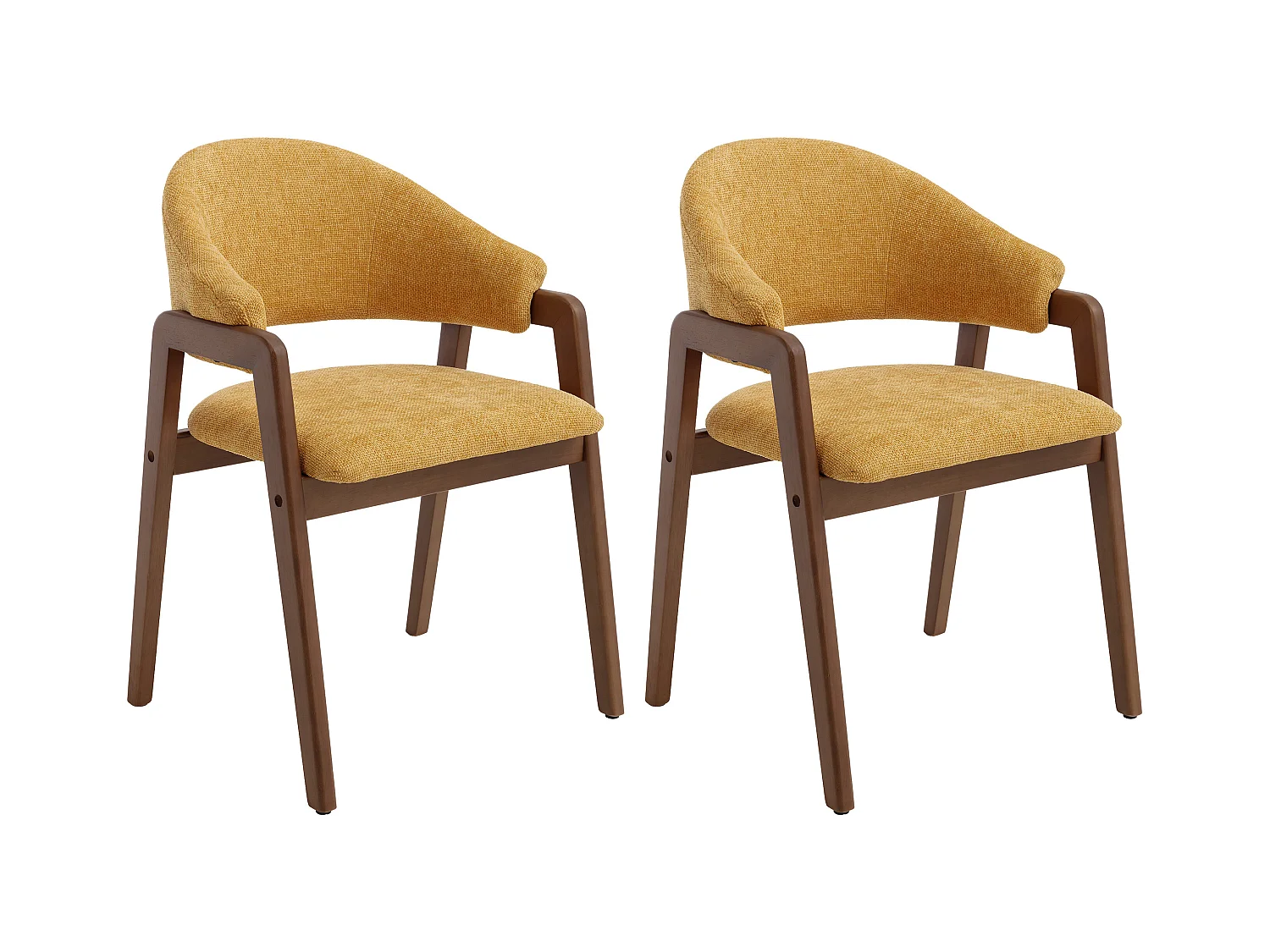 Sæt med 2 stole med armlæn i tekstureret stof og gummitræ - Gul og mørk natur - SOLUNA