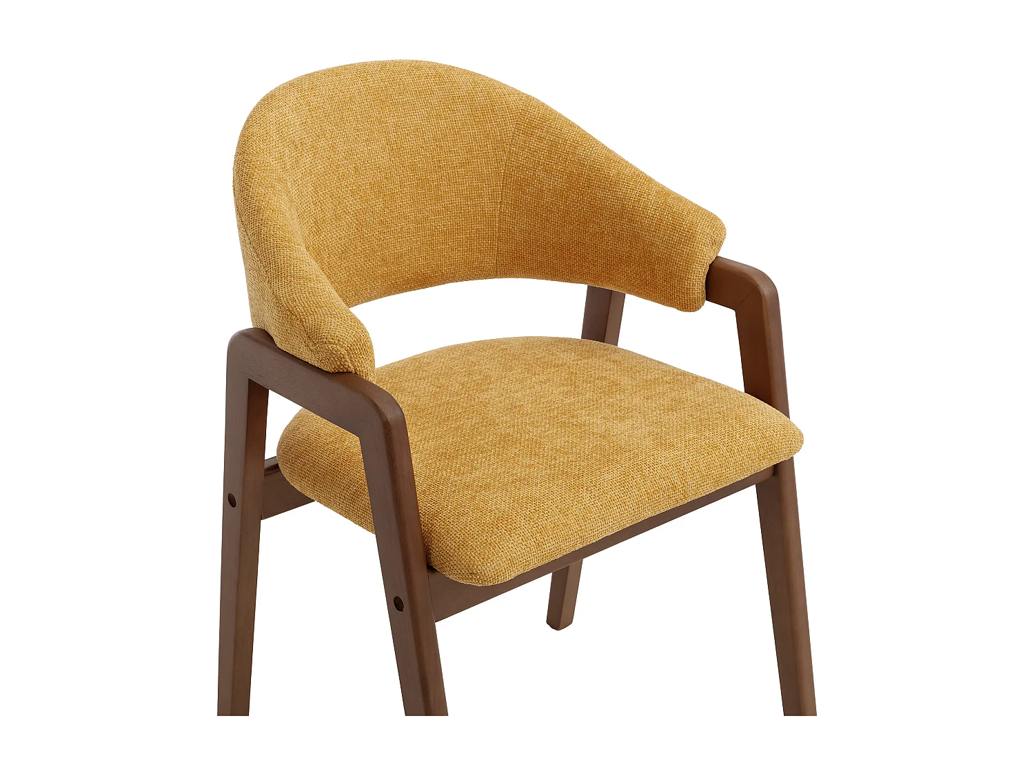 Lot de 2 chaises avec accoudoirs en tissu texturé et bois d'hévéa - Jaune et naturel foncé - SOLUNA