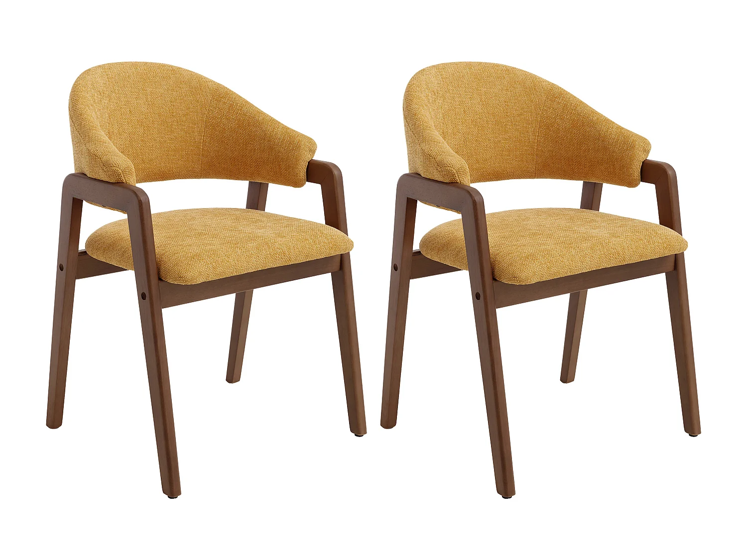 Lot de 2 chaises avec accoudoirs en tissu texturé et bois d'hévéa - Jaune et naturel foncé - SOLUNA