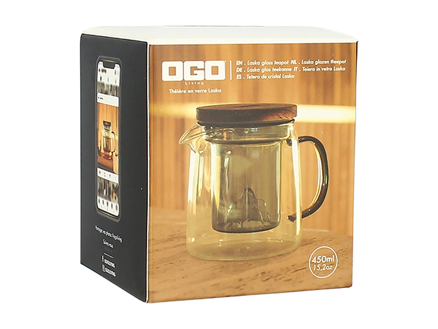 Ogo Living - Theiere Laska 450ml En Verre Borosilicate Avec Anse Et Infuseur Gris