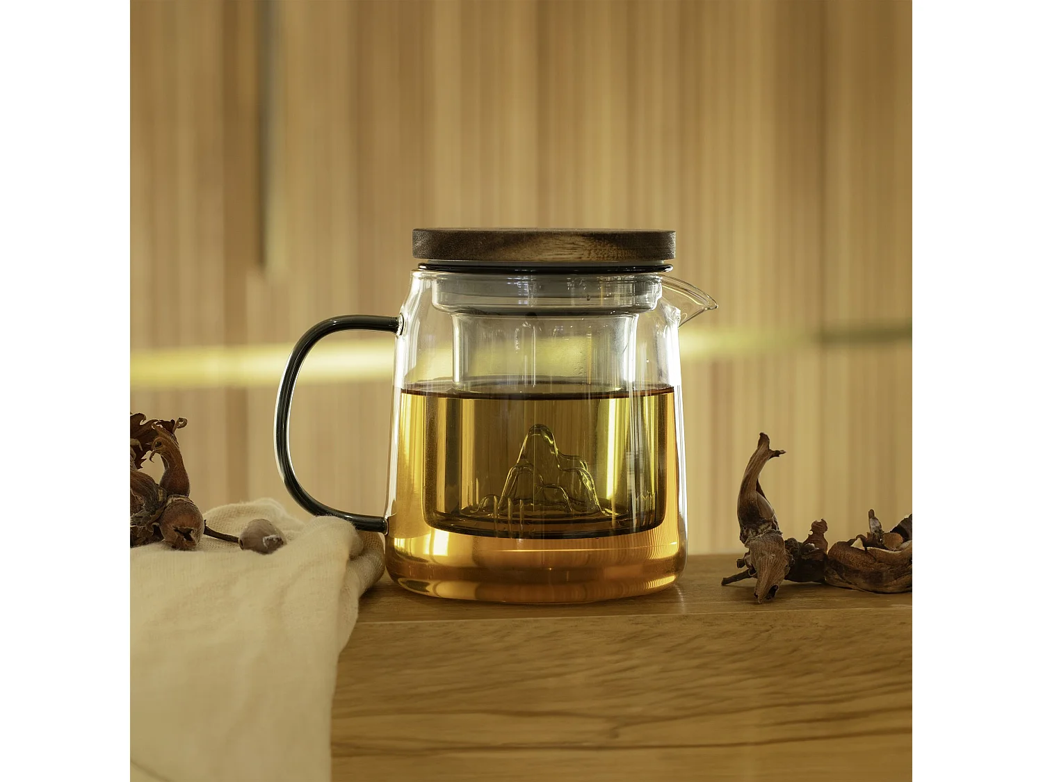 Ogo Living - Théière Laska 450ml En Verre Borosilicate Avec Anse Et Infuseur Gris