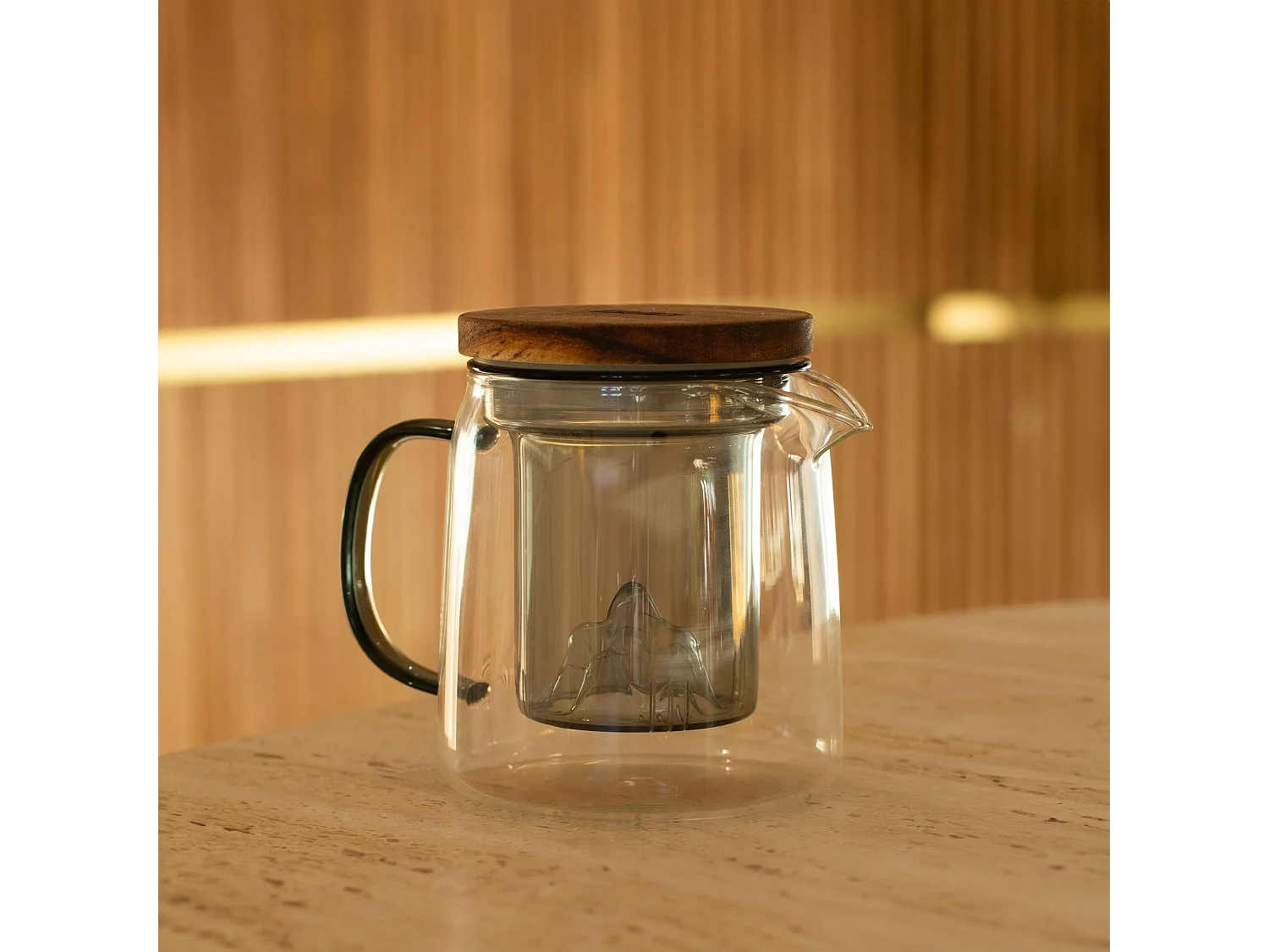 Ogo Living - Théière Laska 450ml En Verre Borosilicate Avec Anse Et Infuseur Gris