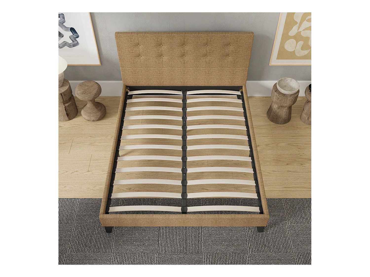 Lit 160x200 cm avec tête de lit tissu couleur brun