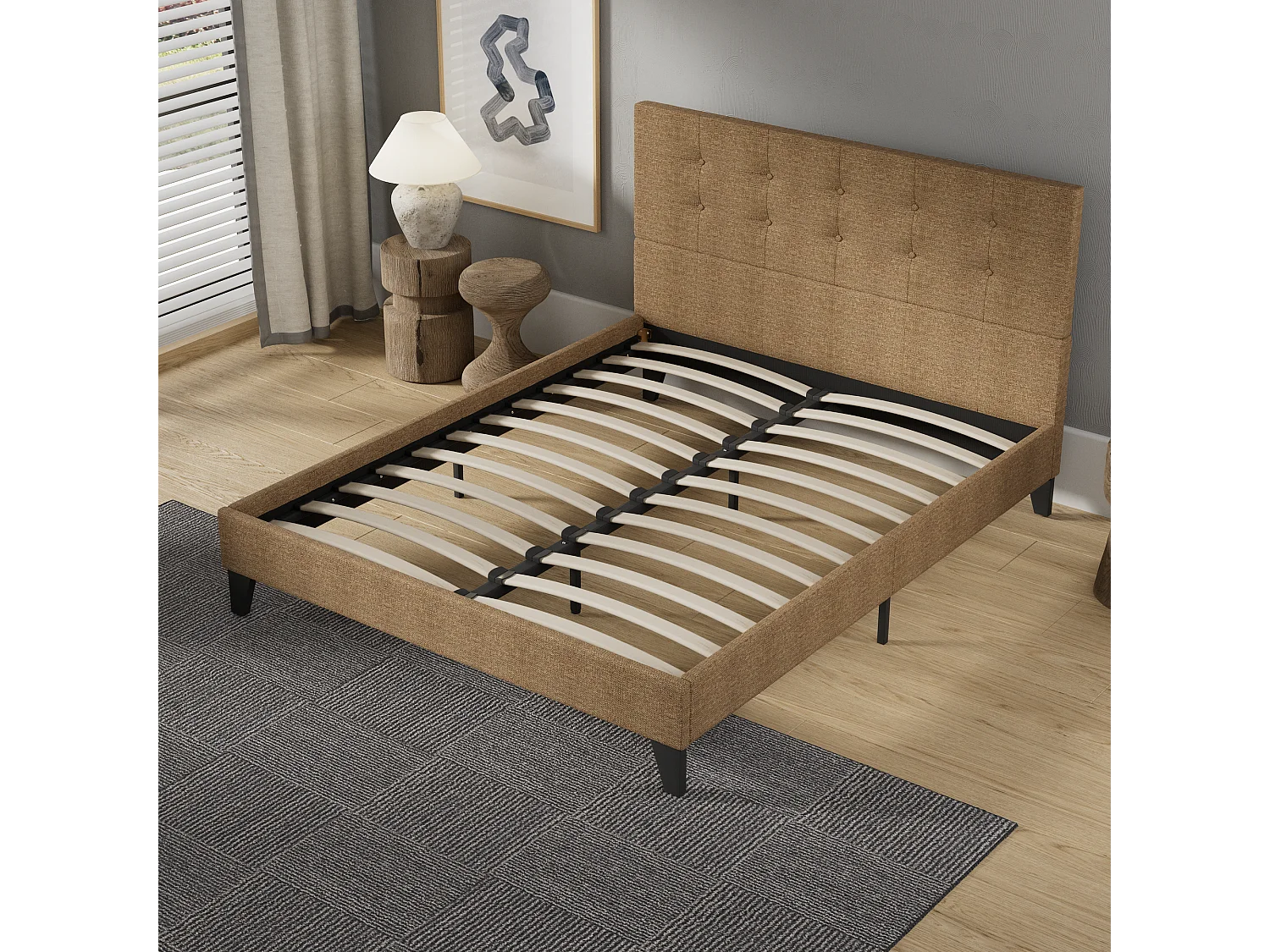Lit 160x200 cm avec tête de lit tissu couleur brun
