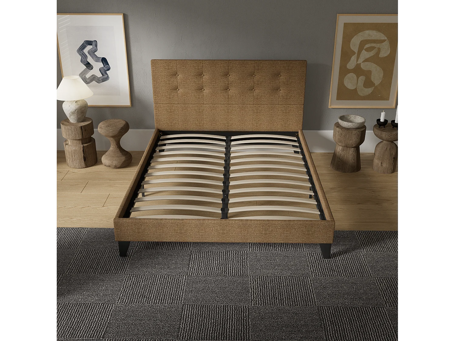 Lit 160x200 cm avec tête de lit tissu couleur brun