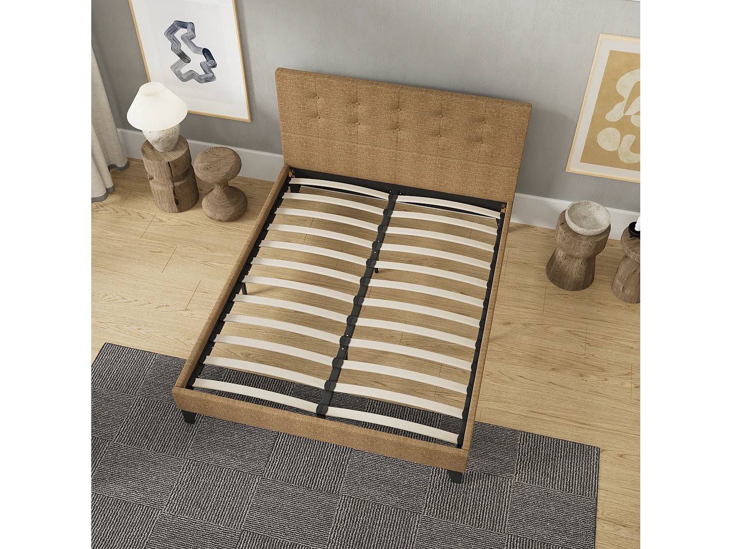 Lit 160x200 cm avec tête de lit tissu couleur brun