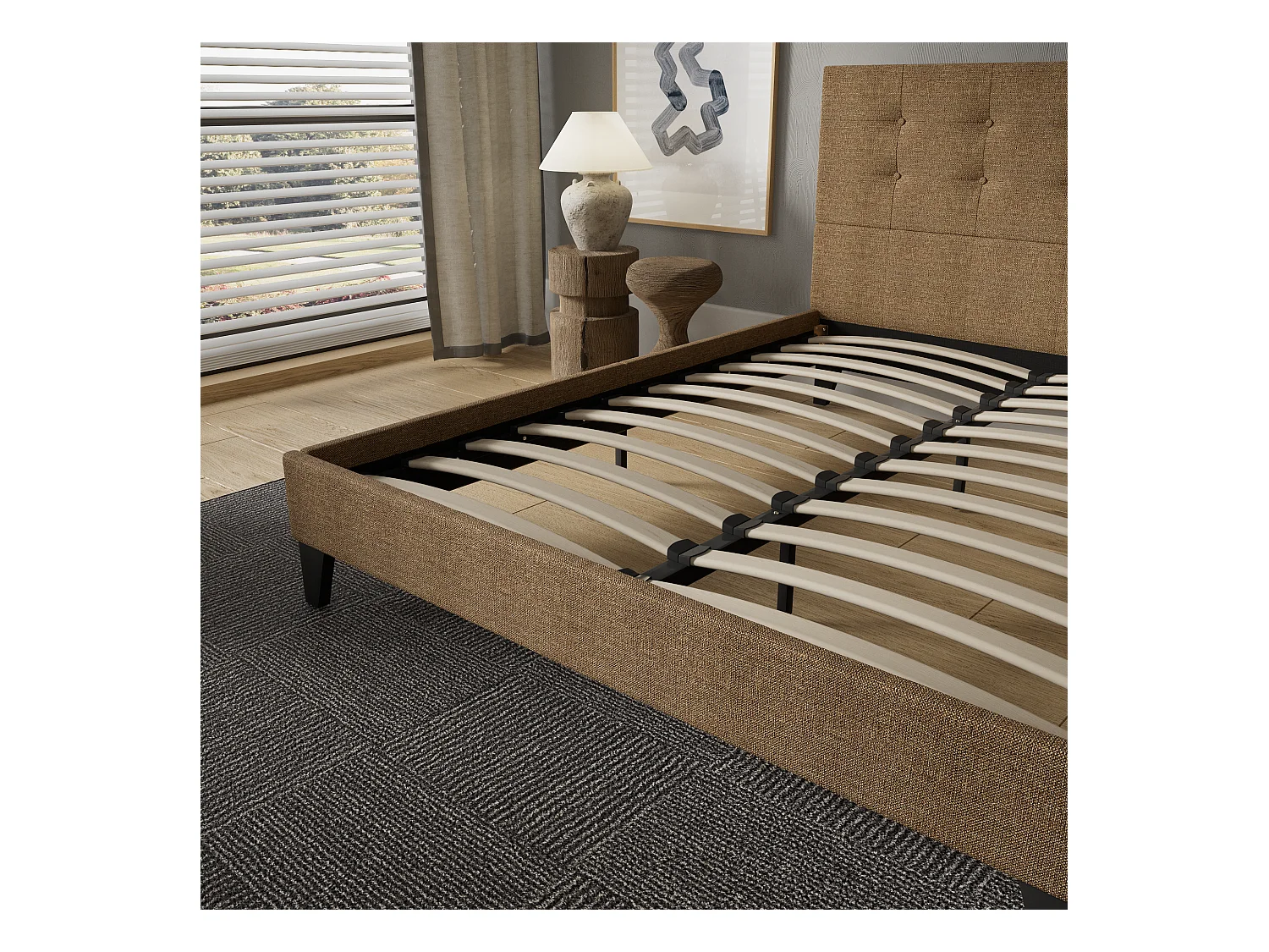 Lit 120x190 cm avec tête de lit tissu couleur brun