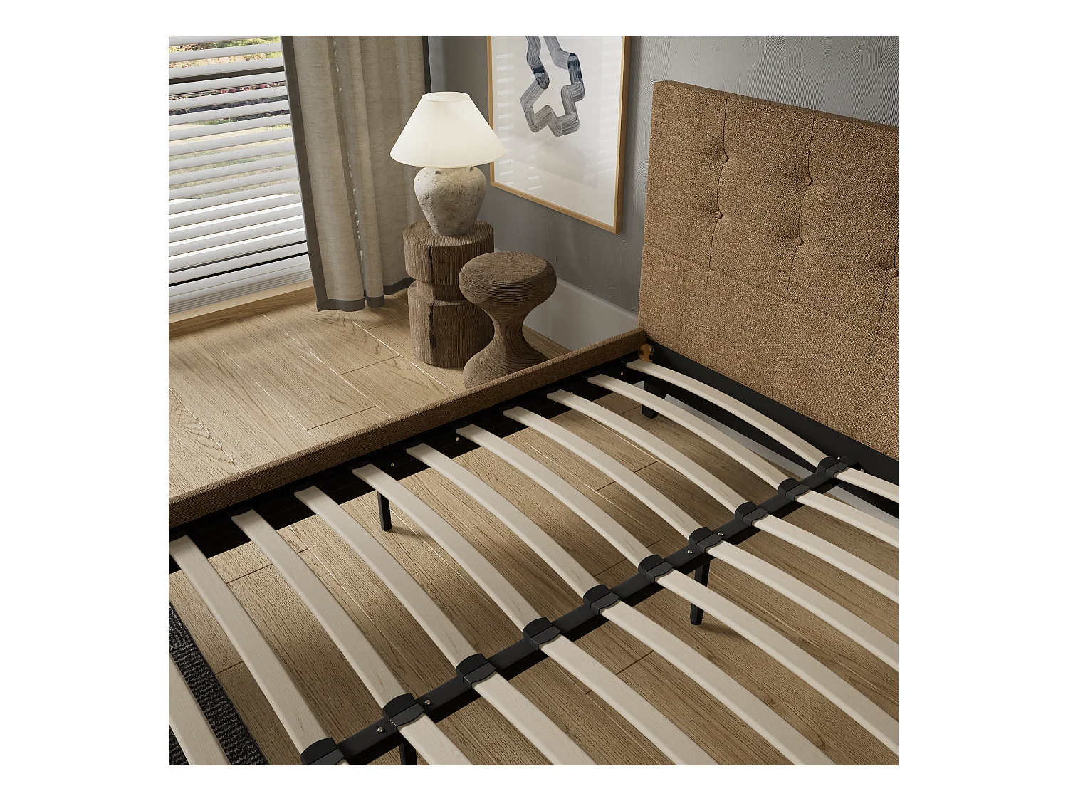 Lit 120x190 cm avec tête de lit tissu couleur brun