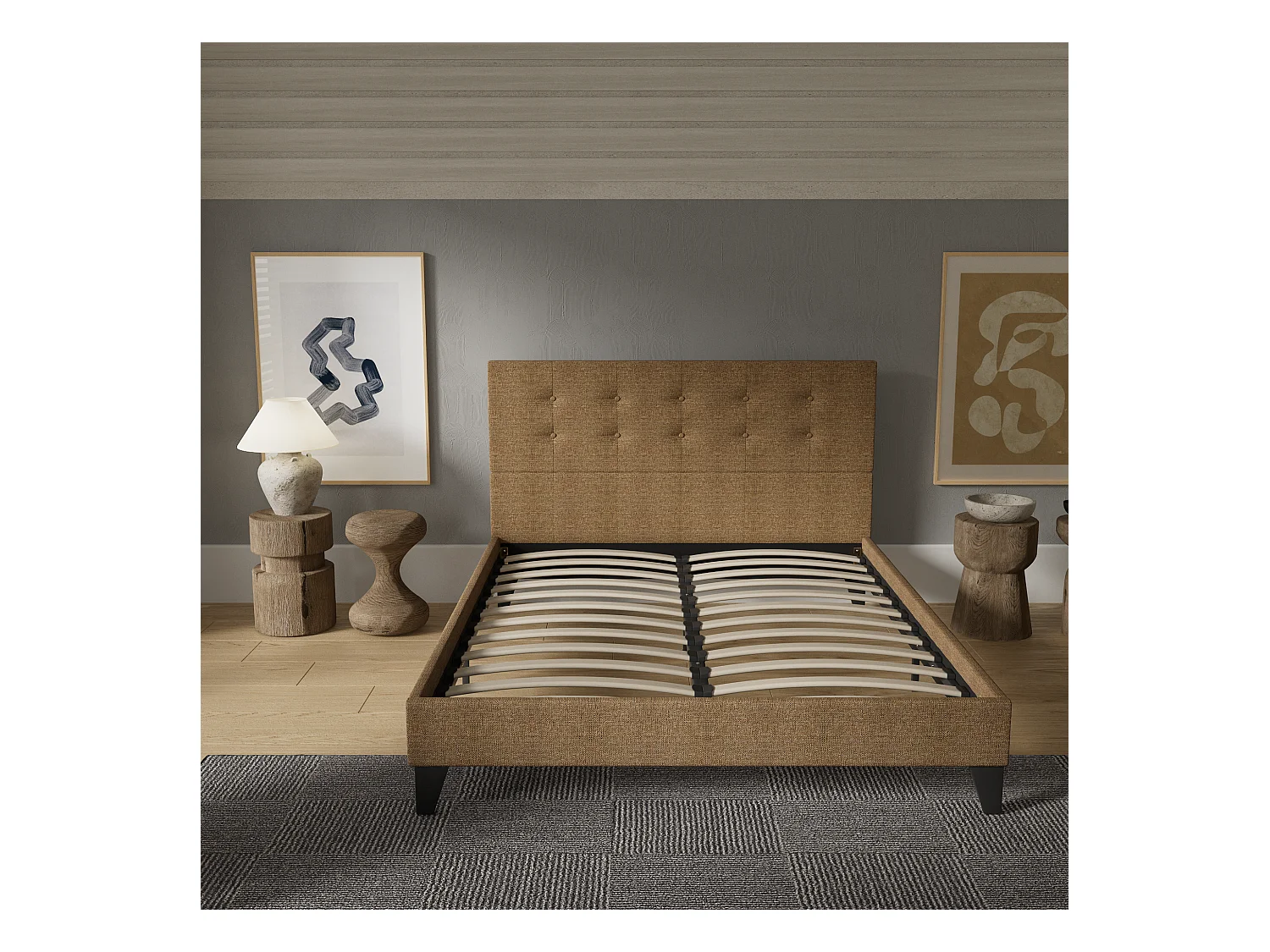 Lit 120x190 cm avec tête de lit tissu couleur brun