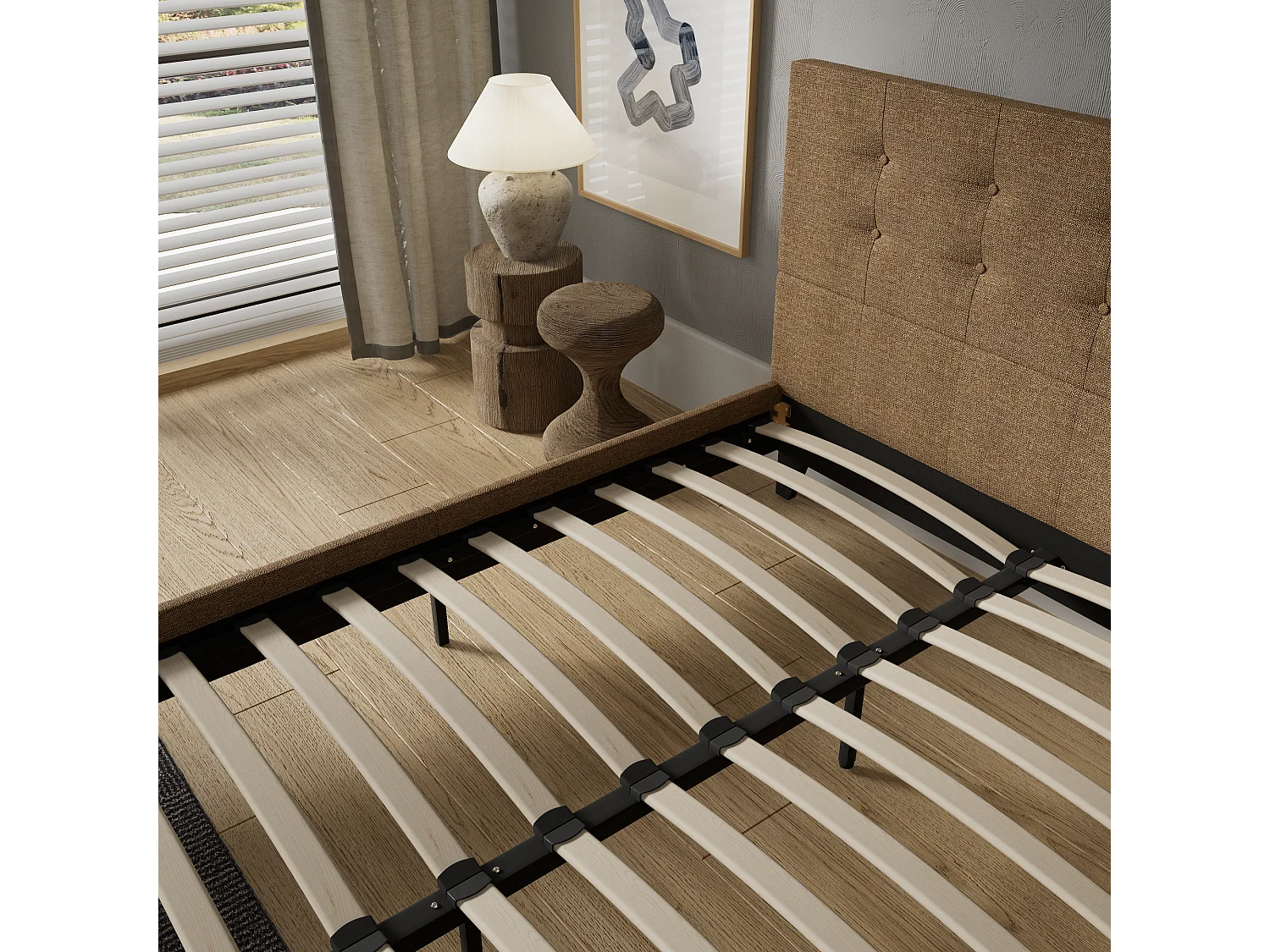 Lit 120x190 cm avec tête de lit tissu couleur brun