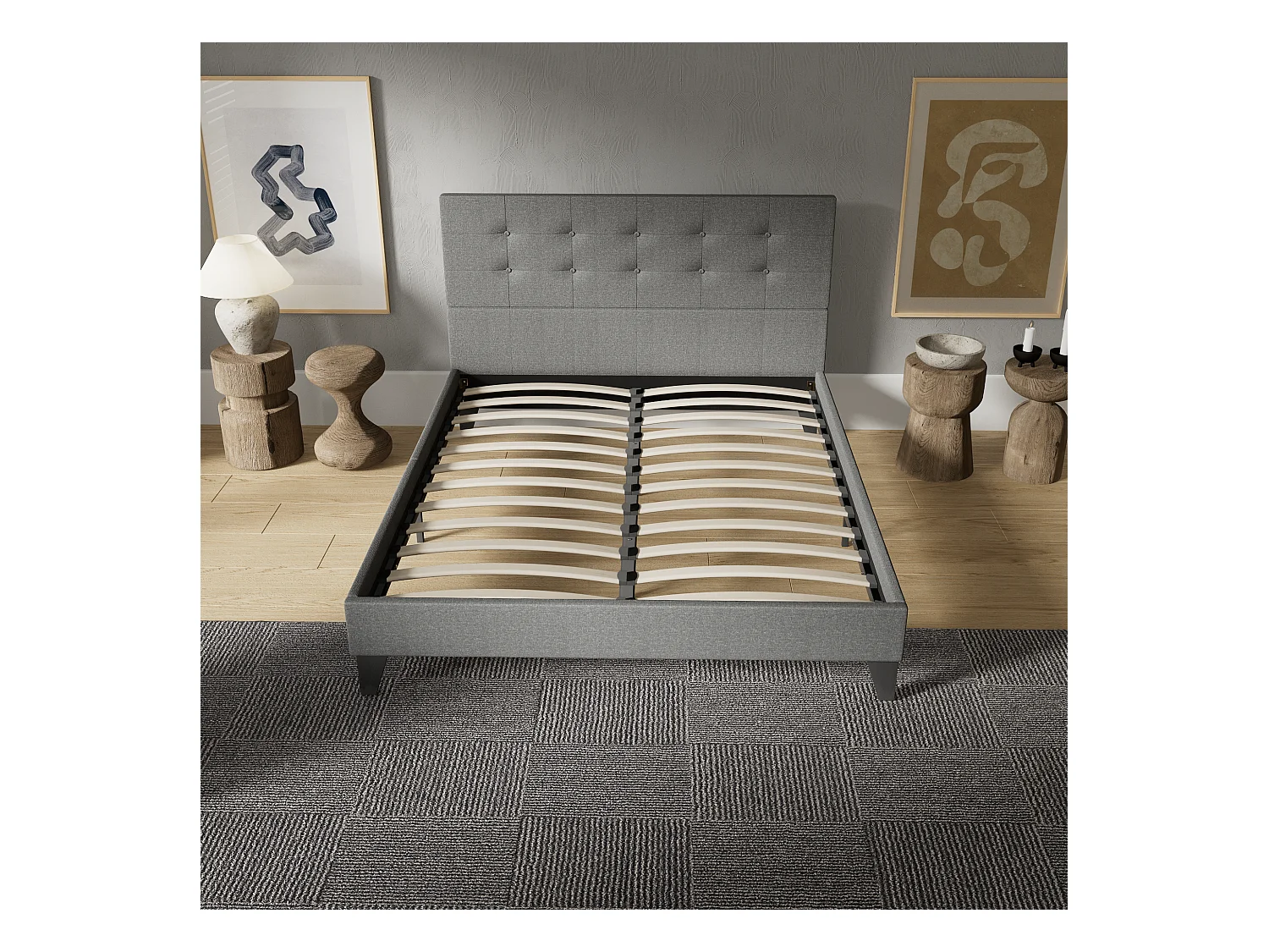 Lit 140x190 cm avec tête de lit tissu couleur gris