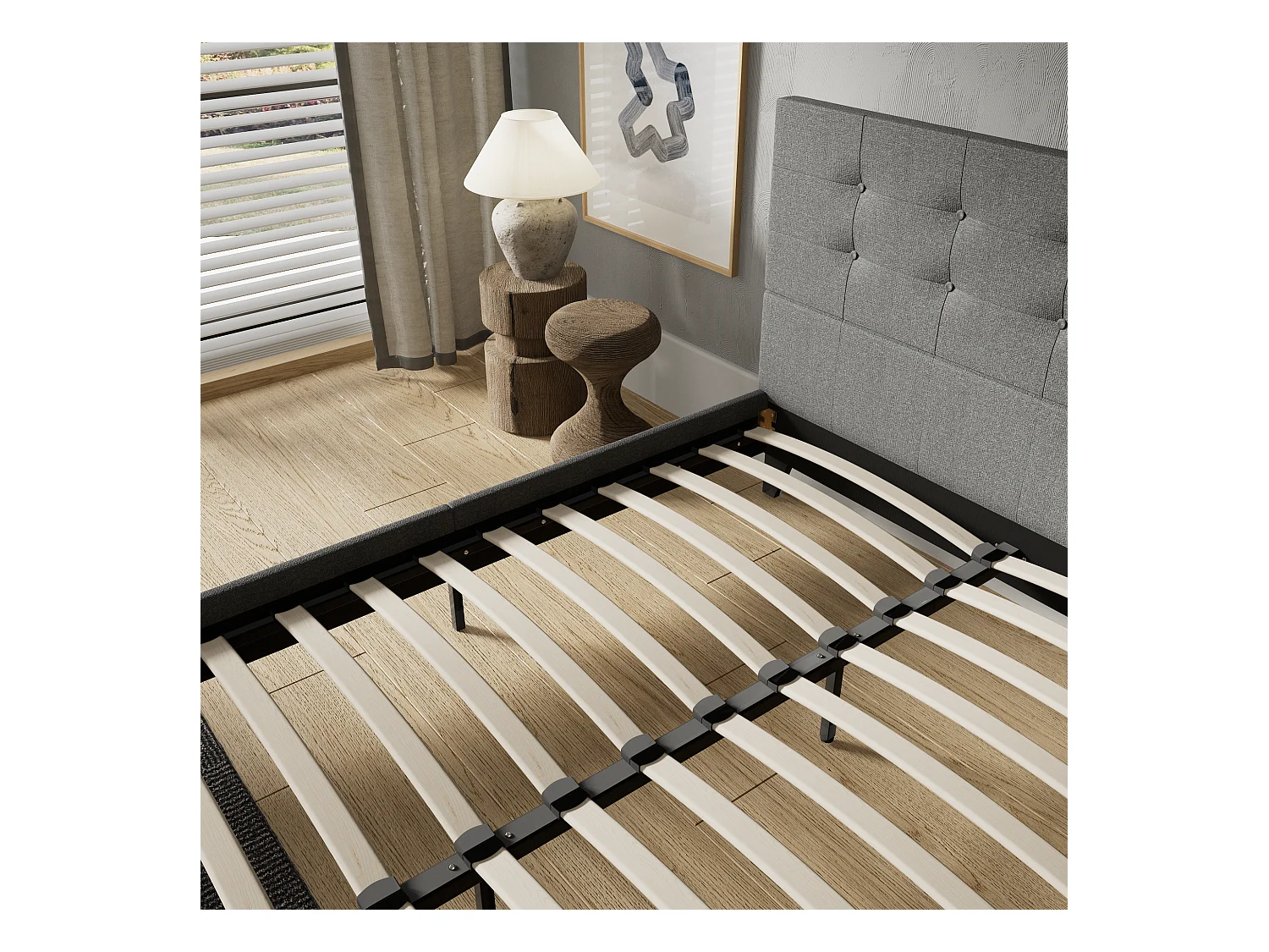 Lit 140x190 cm avec tête de lit tissu couleur gris