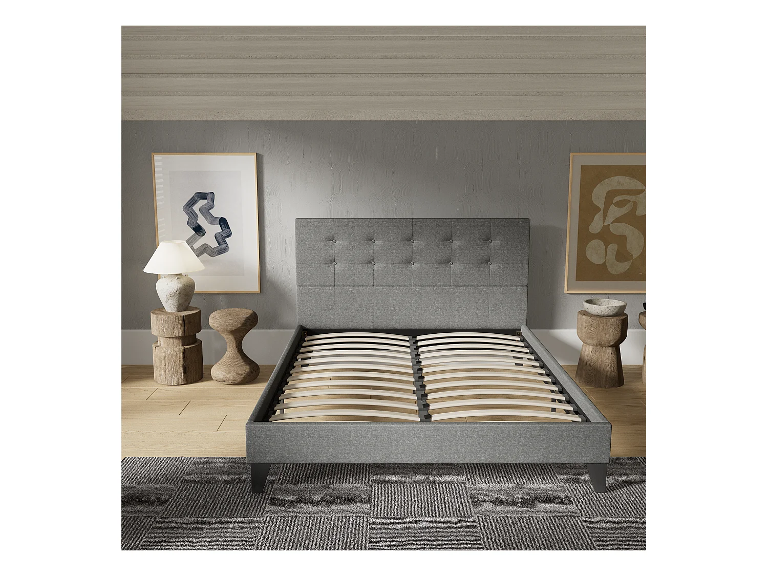 Lit 140x190 cm avec tête de lit tissu couleur gris