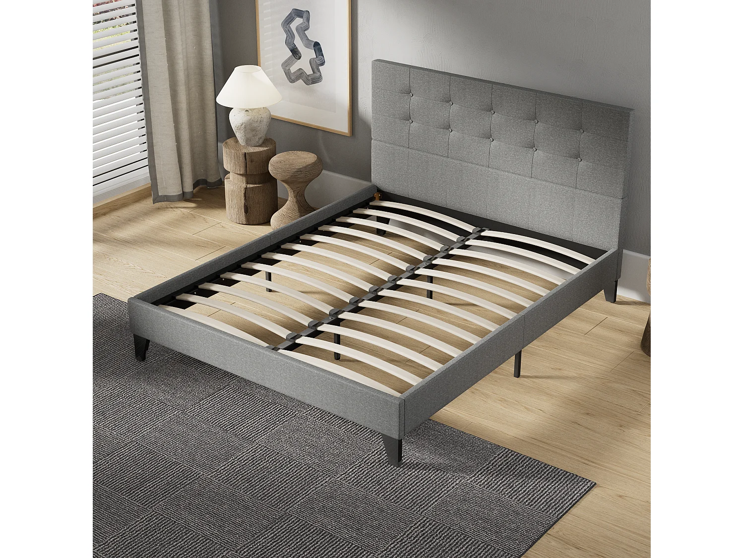 Lit 140x190 cm avec tête de lit tissu couleur gris