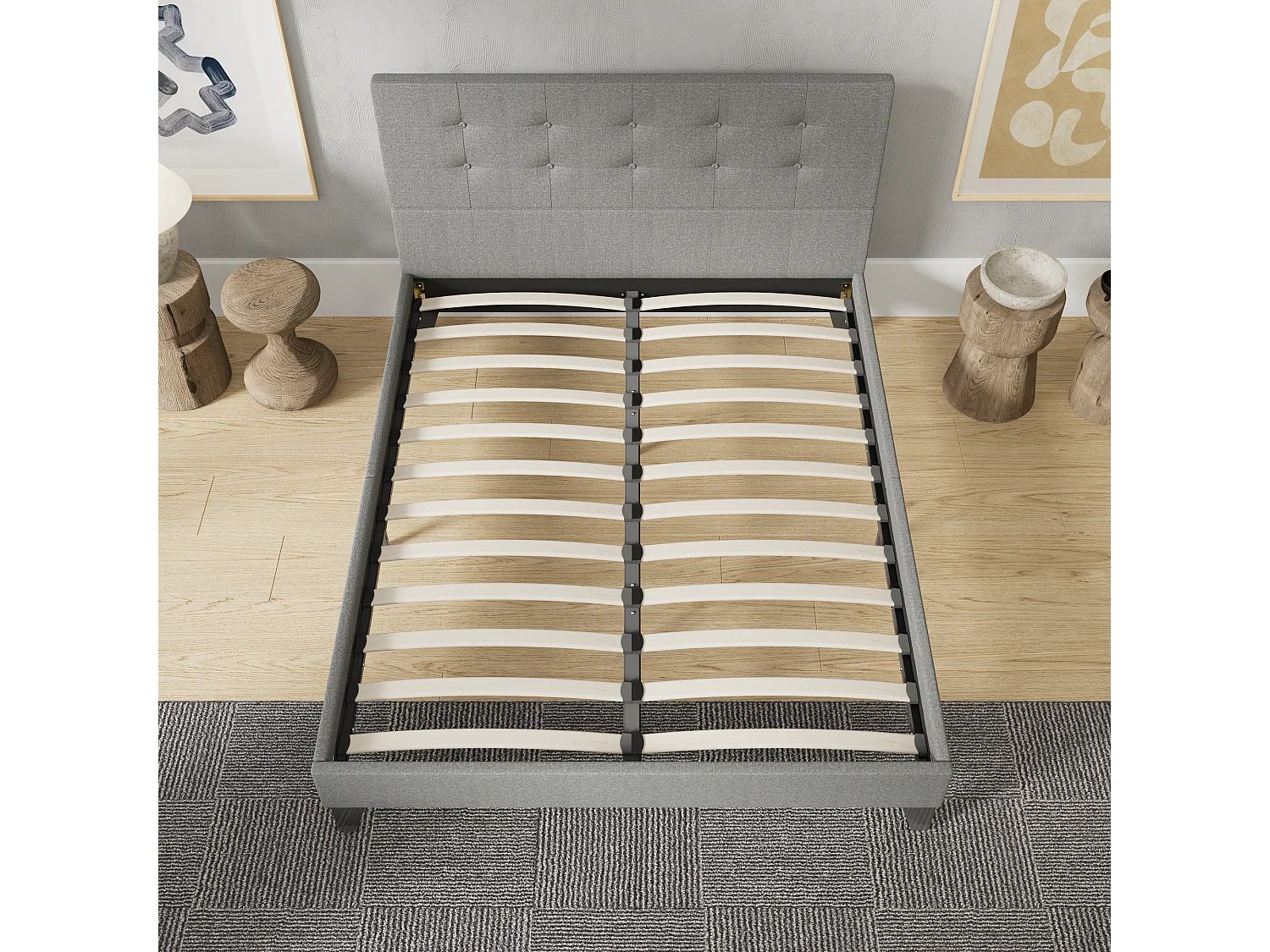 Lit 140x190 cm avec tête de lit tissu couleur gris