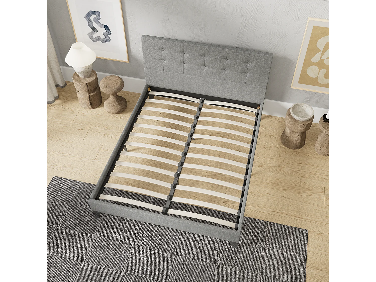 Lit 140x190 cm avec tête de lit tissu couleur gris