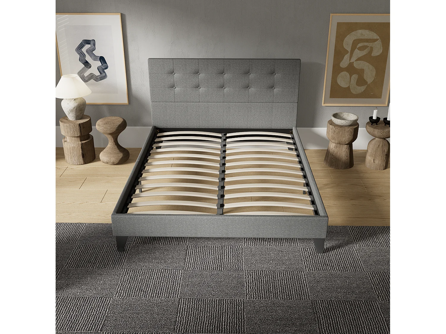 Lit 160x200 cm avec tête de lit tissu couleur gris