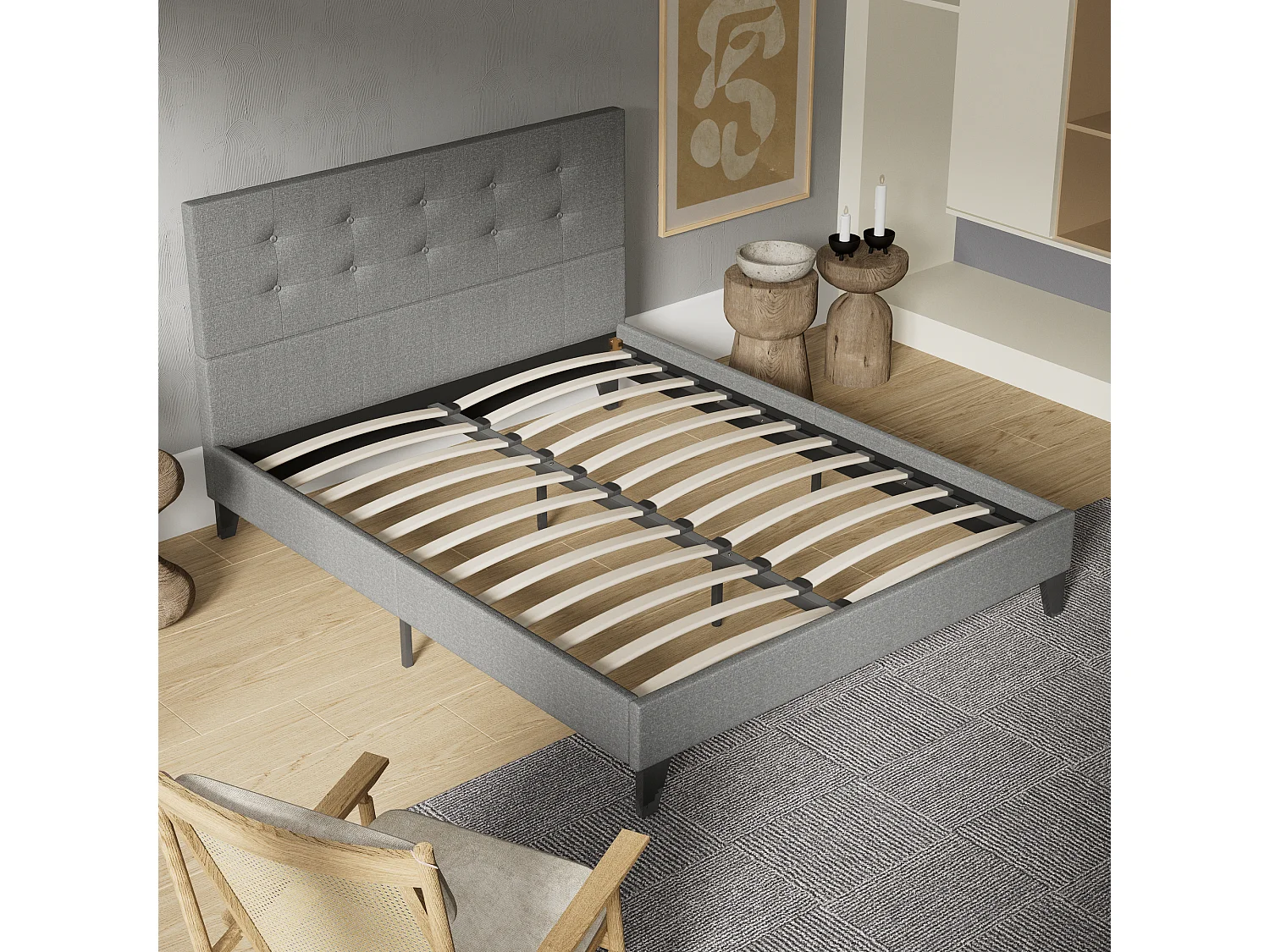 Lit 160x200 cm avec tête de lit tissu couleur gris