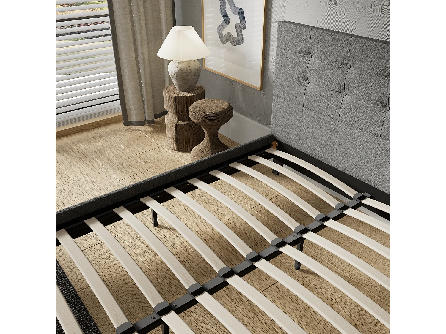 Lit 160x200 cm avec tête de lit tissu couleur gris