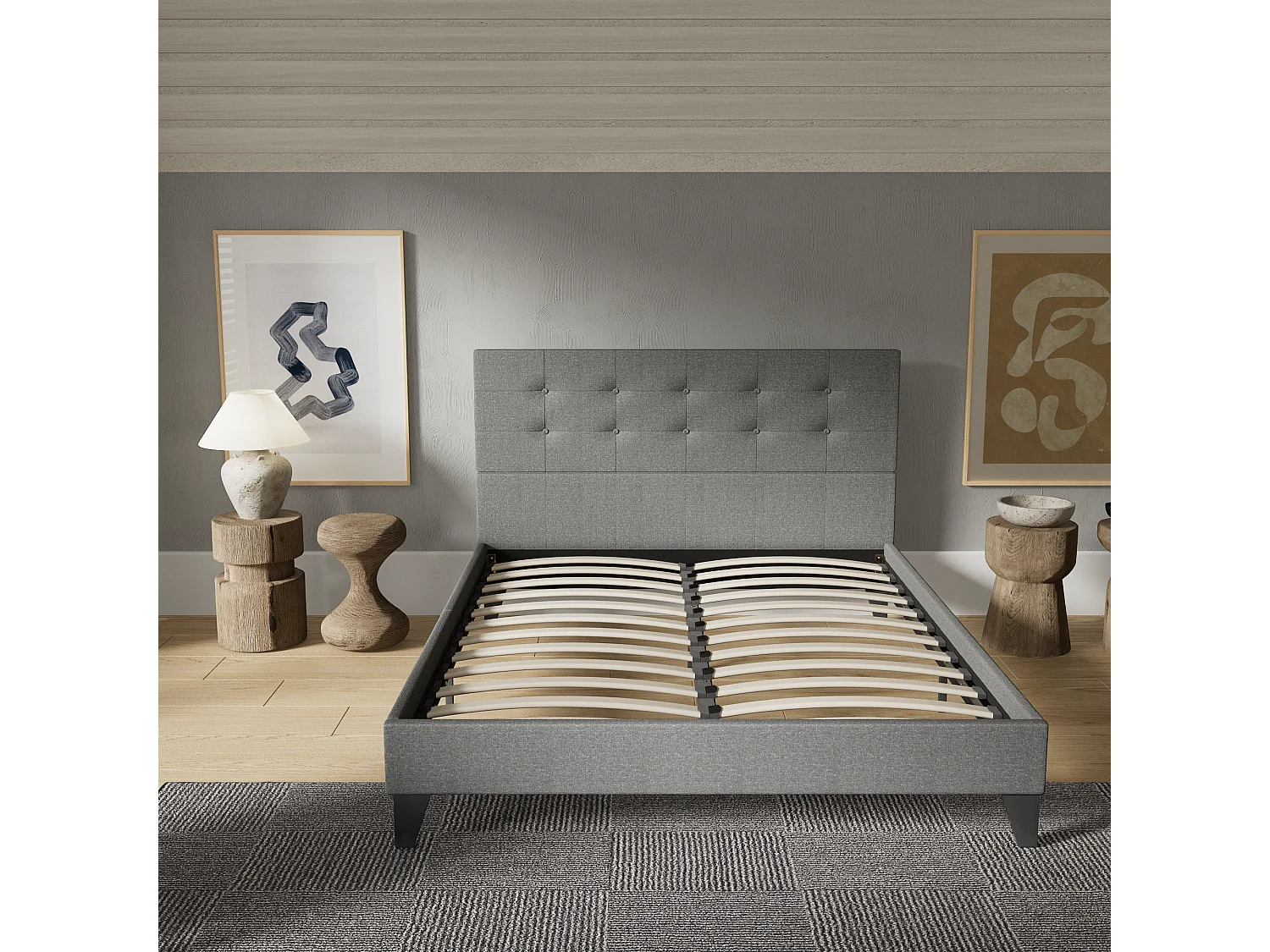 Lit 160x200 cm avec tête de lit tissu couleur gris