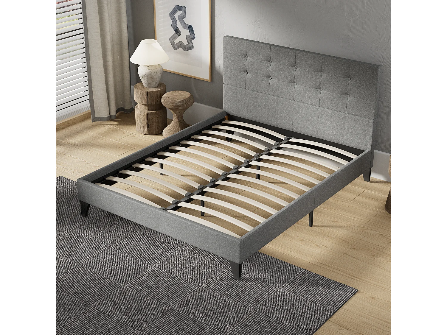 Lit 160x200 cm avec tête de lit tissu couleur gris