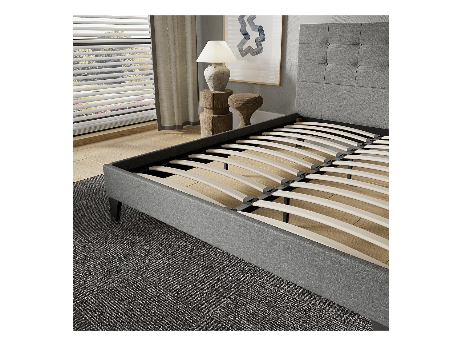 Lit 140x200 cm avec tête de lit tissu couleur gris