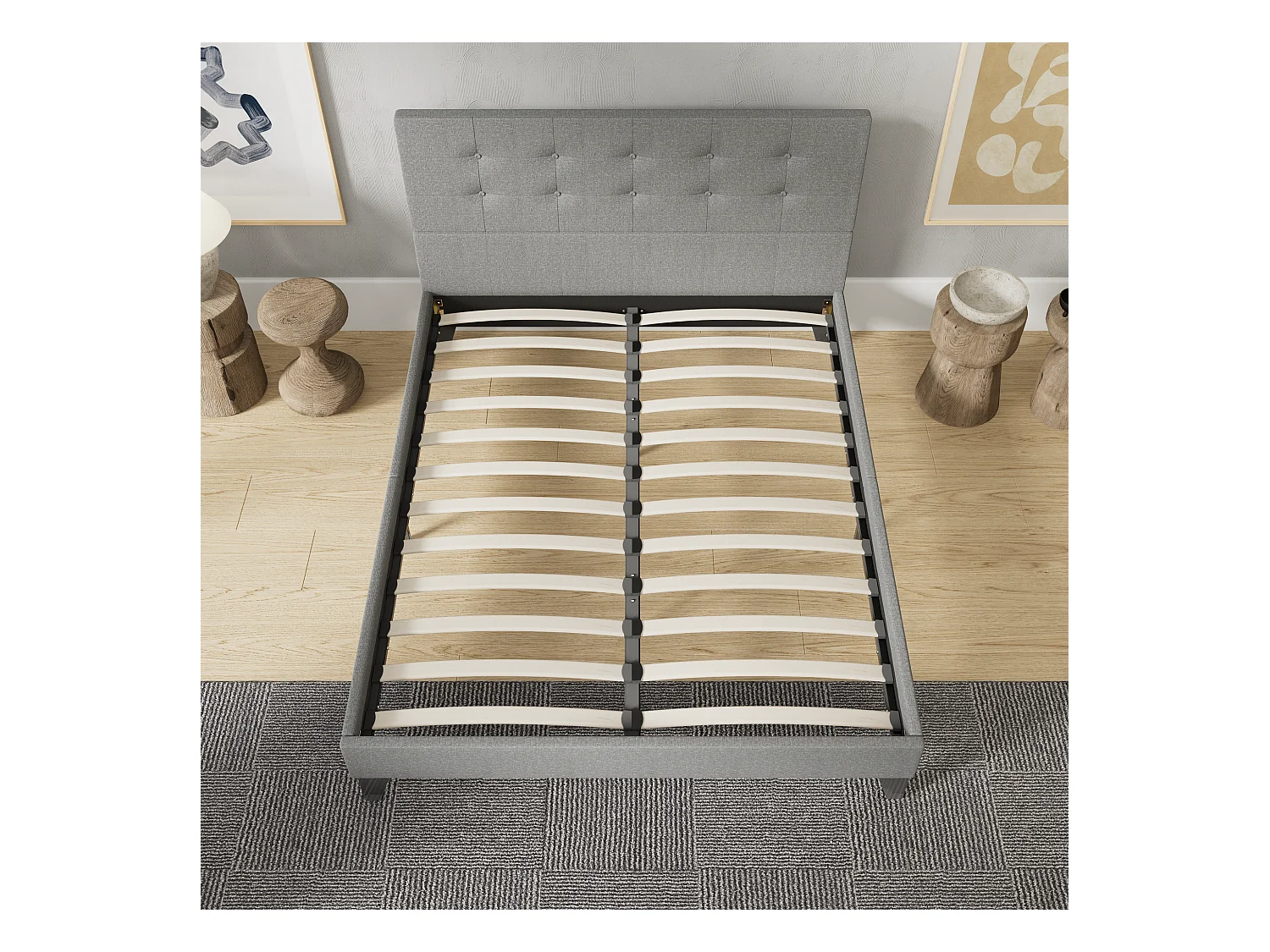 Lit 140x200 cm avec tête de lit tissu couleur gris