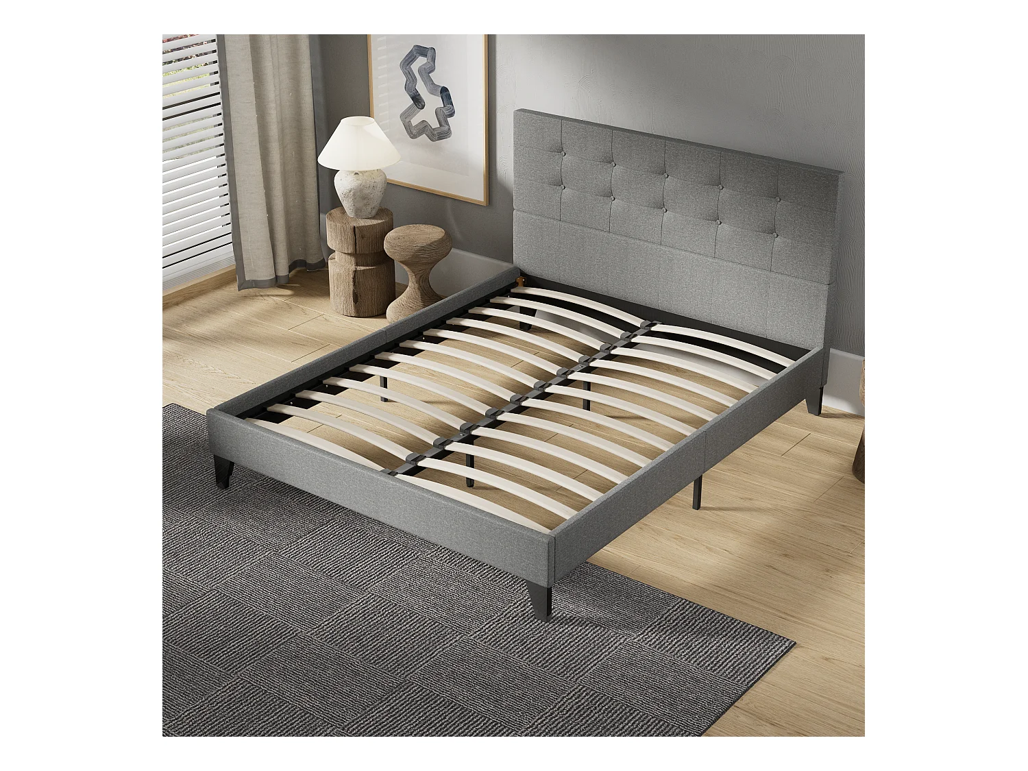 Lit 140x200 cm avec tête de lit tissu couleur gris