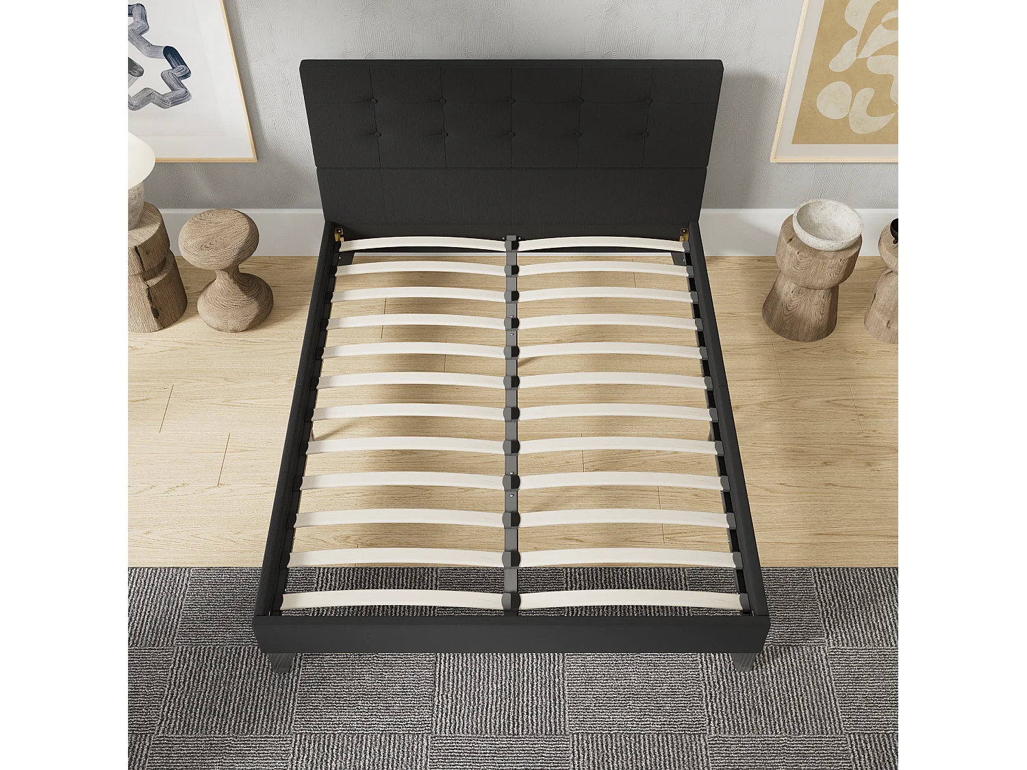 Lit 160x200 cm avec tête de lit tissu couleur noir