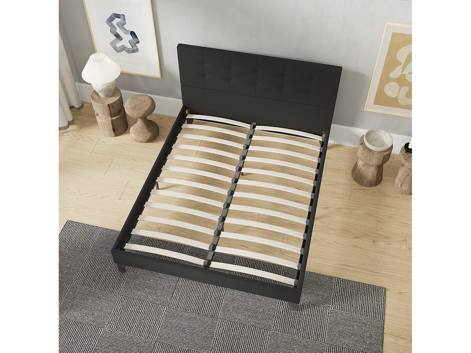 Lit 160x200 cm avec tête de lit tissu couleur noir