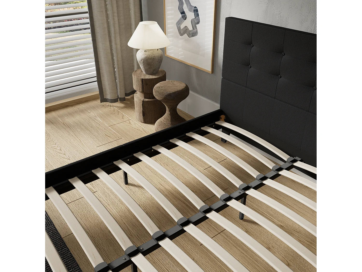 Lit 140x190 cm avec tête de lit tissu couleur noir