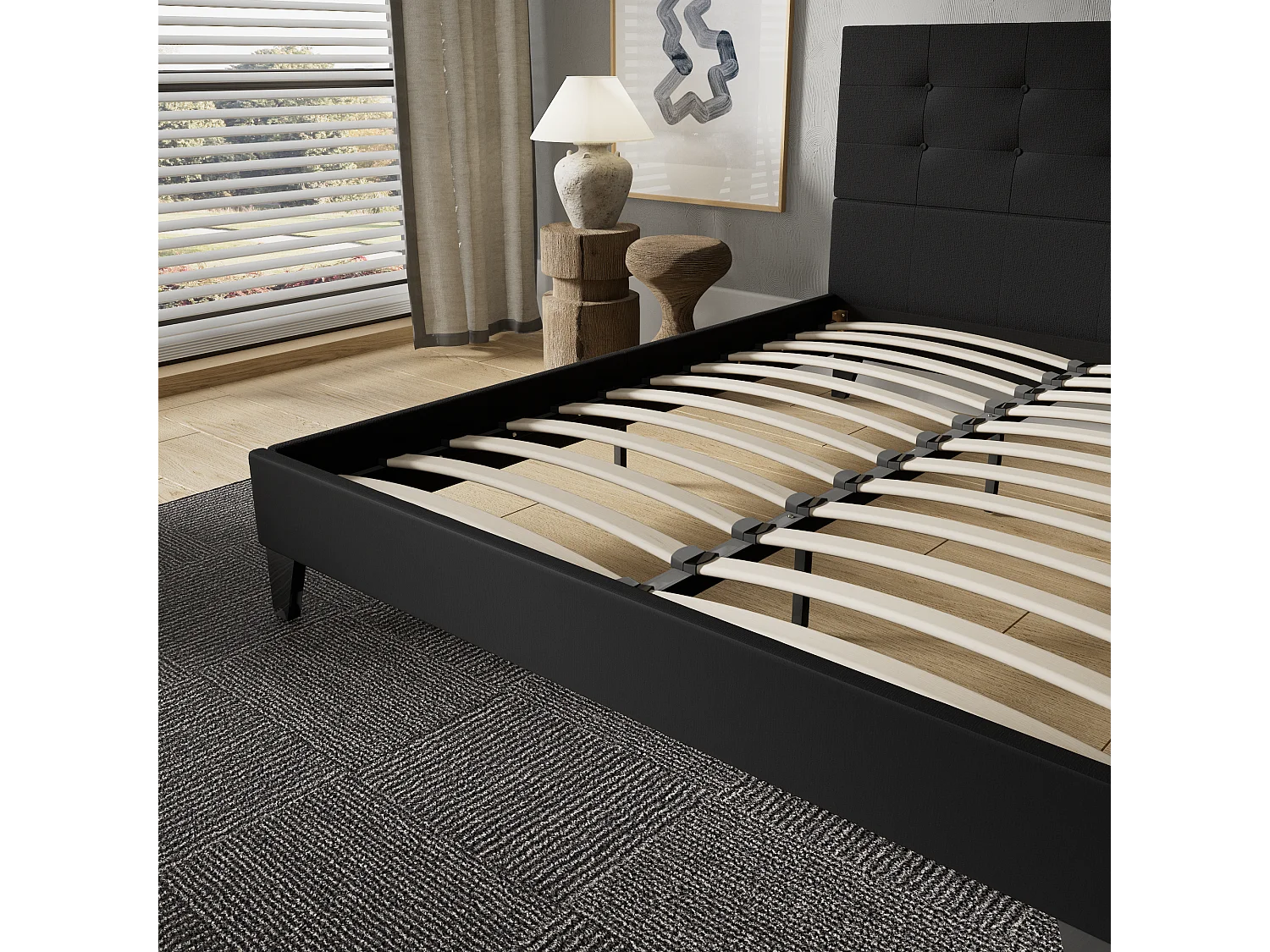 Lit 140x190 cm avec tête de lit tissu couleur noir