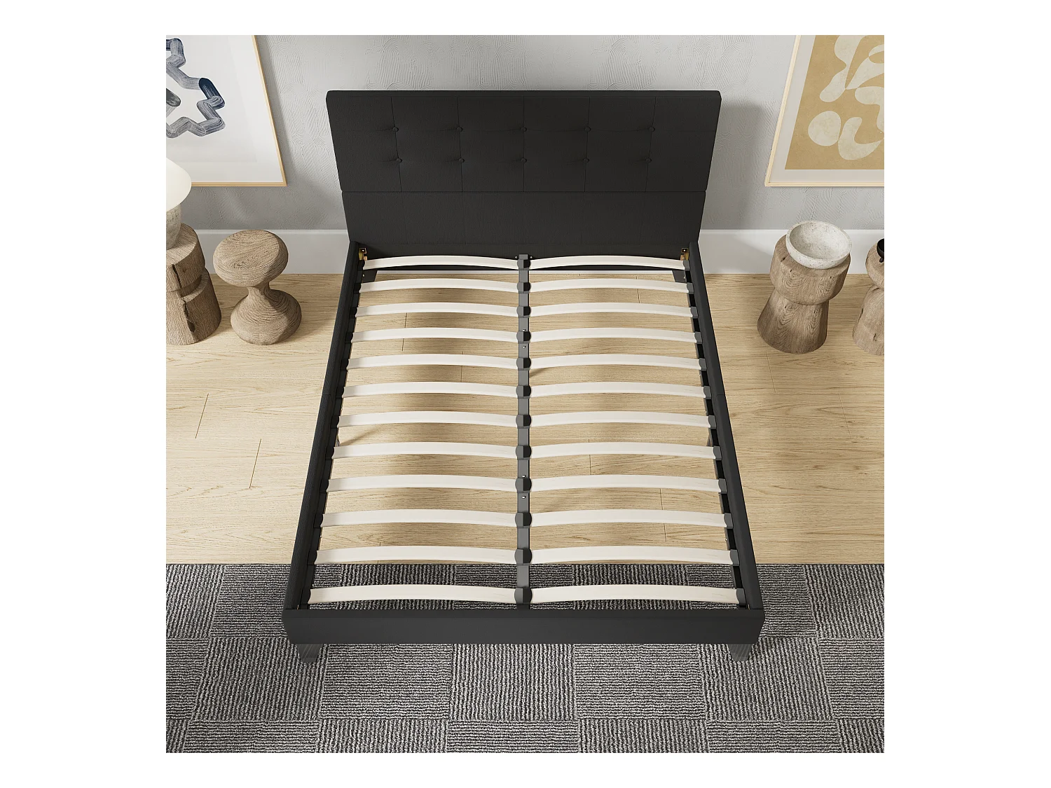 Lit 140x200 cm avec tête de lit tissu couleur noir