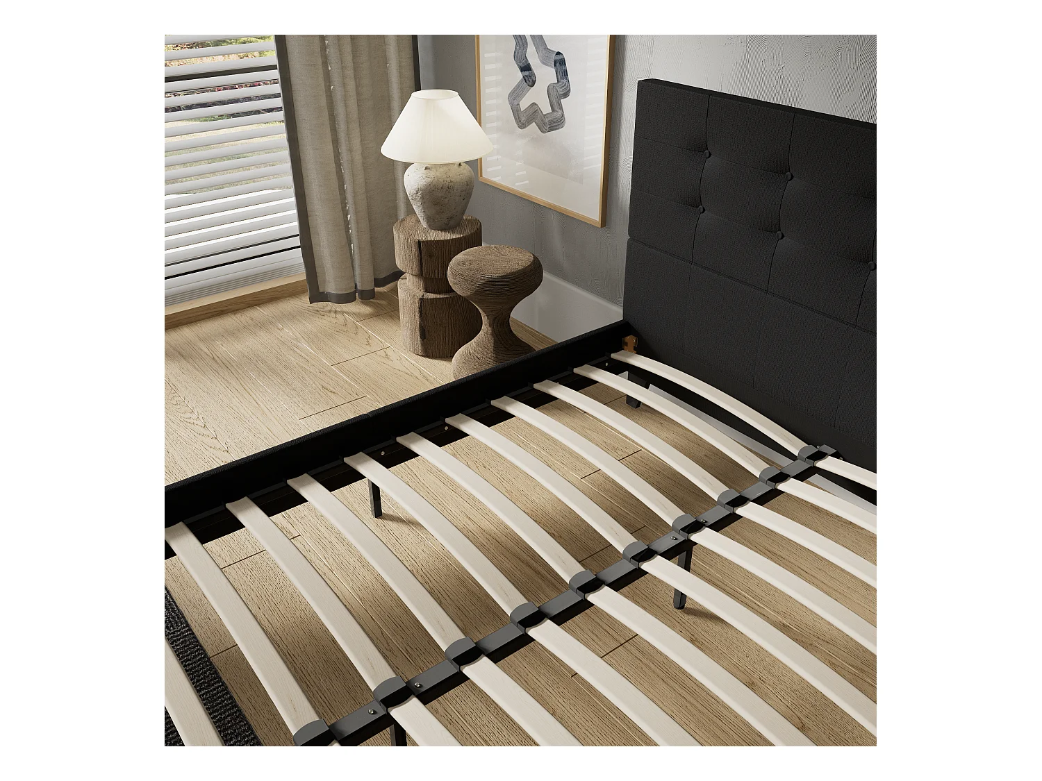 Lit 140x200 cm avec tête de lit tissu couleur noir