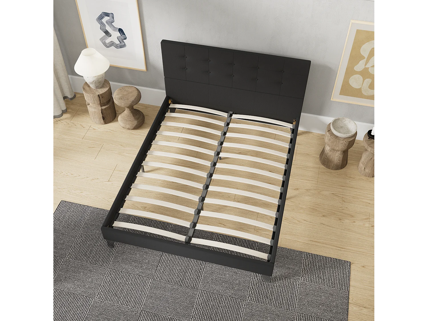 Lit 140x200 cm avec tête de lit tissu couleur noir