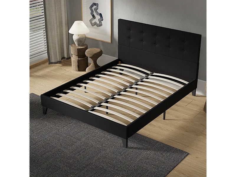 Lit 140x200 cm avec tête de lit tissu couleur noir